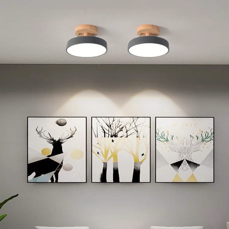 Aqiora – Lampada da soffitto LED circolare moderna con base in legno