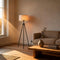 Tripod floor lamp with linen-look drum shade