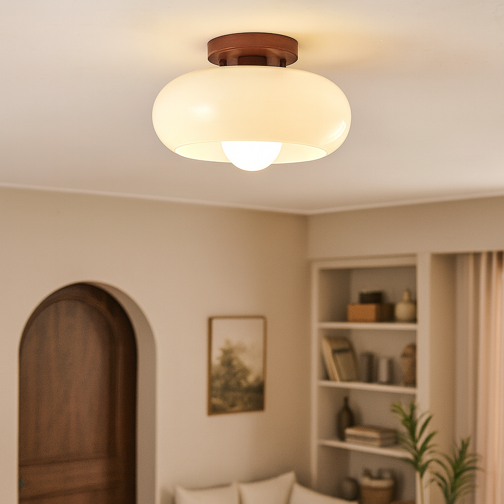 Bauhaus Flush Mount Cream Glass Ceiling Lamp Minimalist LED